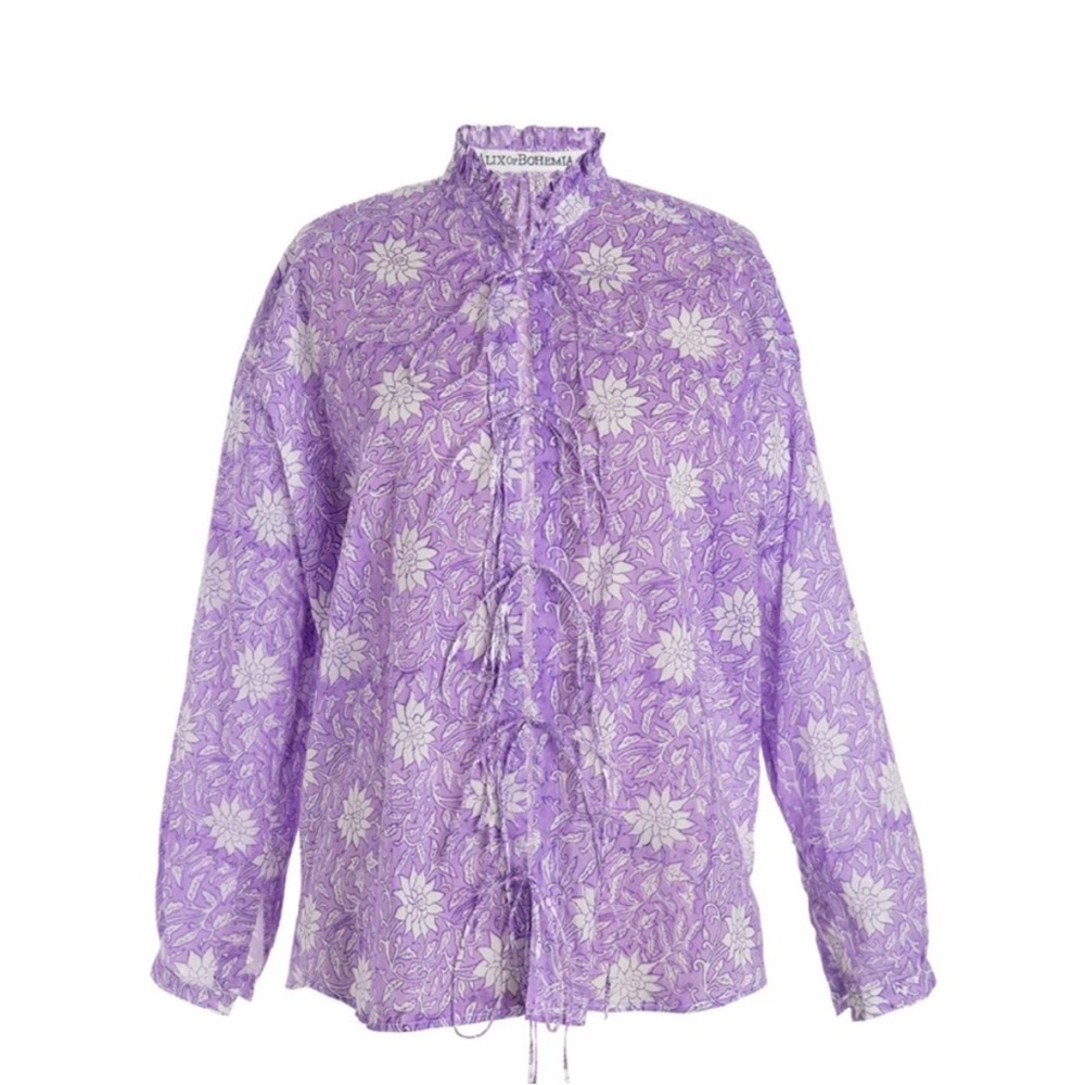 Alix Of Bohemia Willa Lavender Tie Shirt Blouse Summer Boho 100% Cotton Sz Small